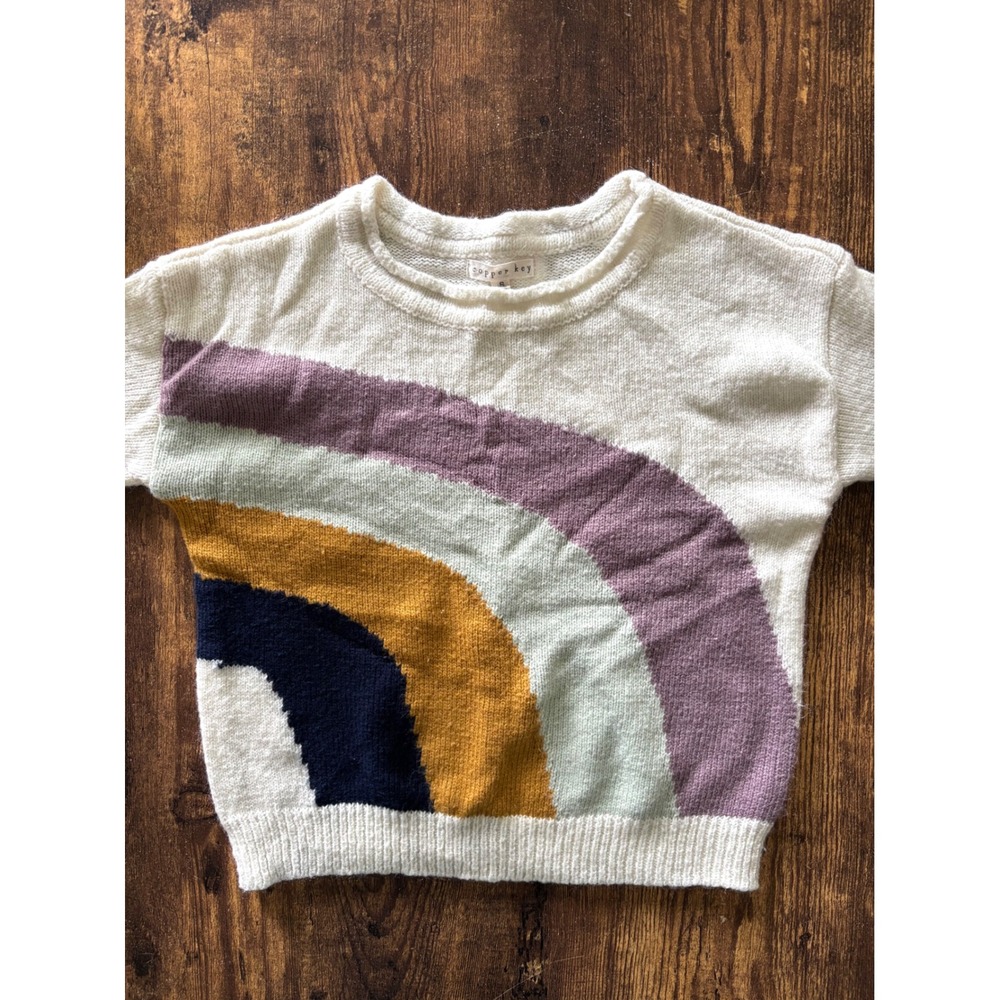Copper Key Girls Cream Rainbow Knit Pullover Sweater Size Small
